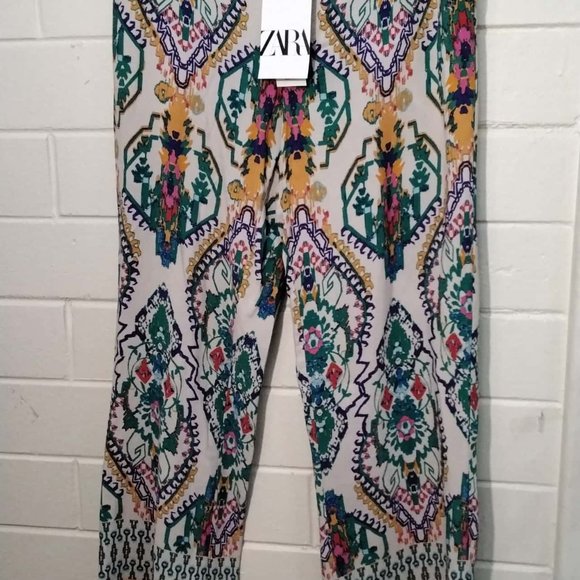 ZARA Boho Printed Flared Wide Leg High Waisted Trousers Pants NWT RRP$109 - Picture 16 of 16